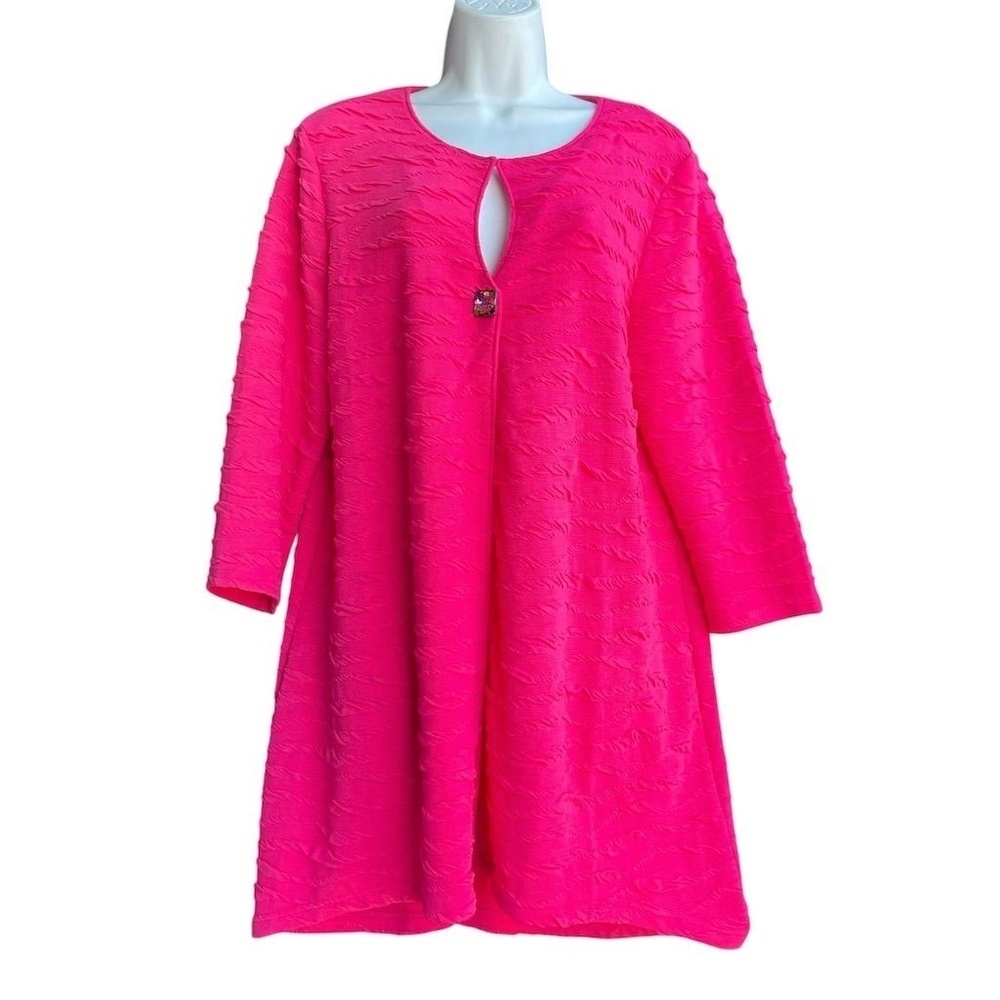 SAMUEL DONG Crinkle Jacquard Button Jacket Women's Size L Pink Lagenlook Artsy